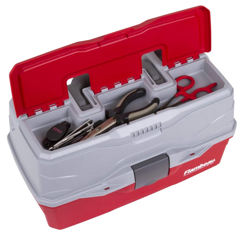 Flambeau Outdoors 6383TB 3-Tray Tackle Box - Classic Fishing Lure Storage Organizer, Large Portable Tackle Box, 32 Tray Compartments, Red/Gray - Image 4